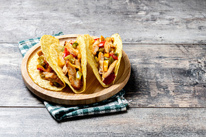 Mexican chicken tacos with bell peppers and onions, a Food & Drink Photo by etorres69