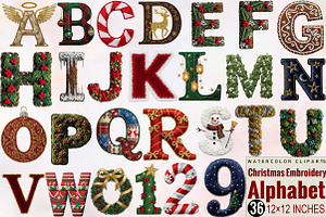 Christmas Embroidery Alphabet Clipar, an Illustration by SVGArt
