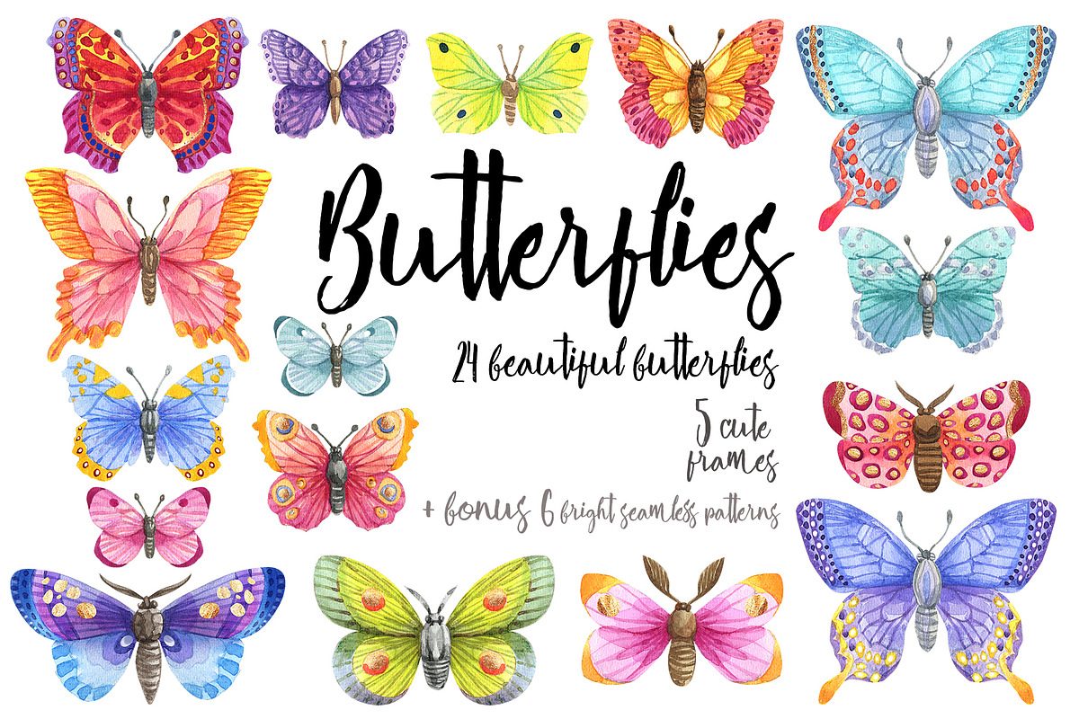 Watercolor butterfly set, a Texture Illustration by KatBranchArt (Photo 1 of 4)