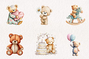Watercolor Teddy Bear Clipart, a Seasonal Illustration by CreationArt (Thumbnail 3 of 7)