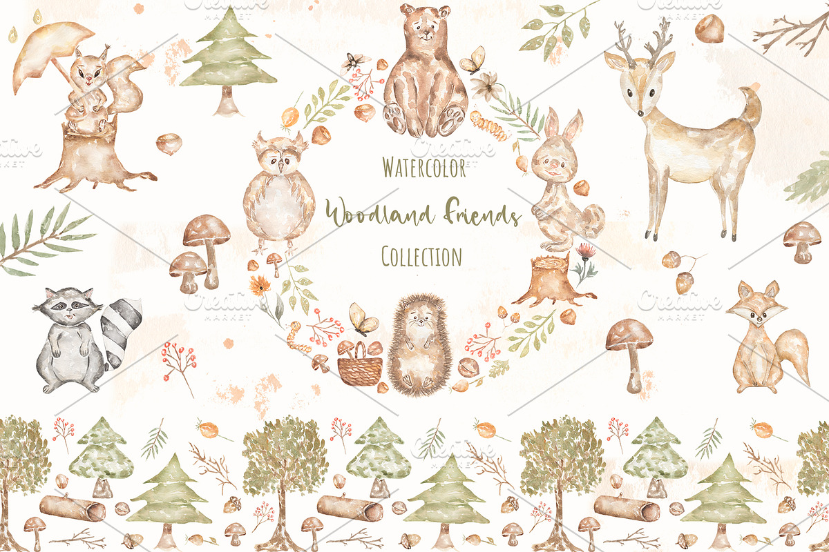 Cute Woodland Friends Collection, an Animal Illustration by MayaNavits (Photo 1 of 12)