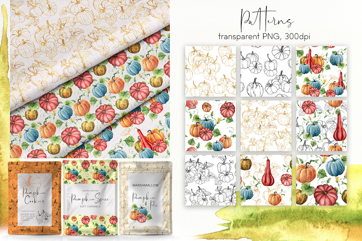 Pumpkins Watercolor pumpkin clipart, a Seasonal Illustration by Yuliya Derbisheva (Photo 9 of 11)
