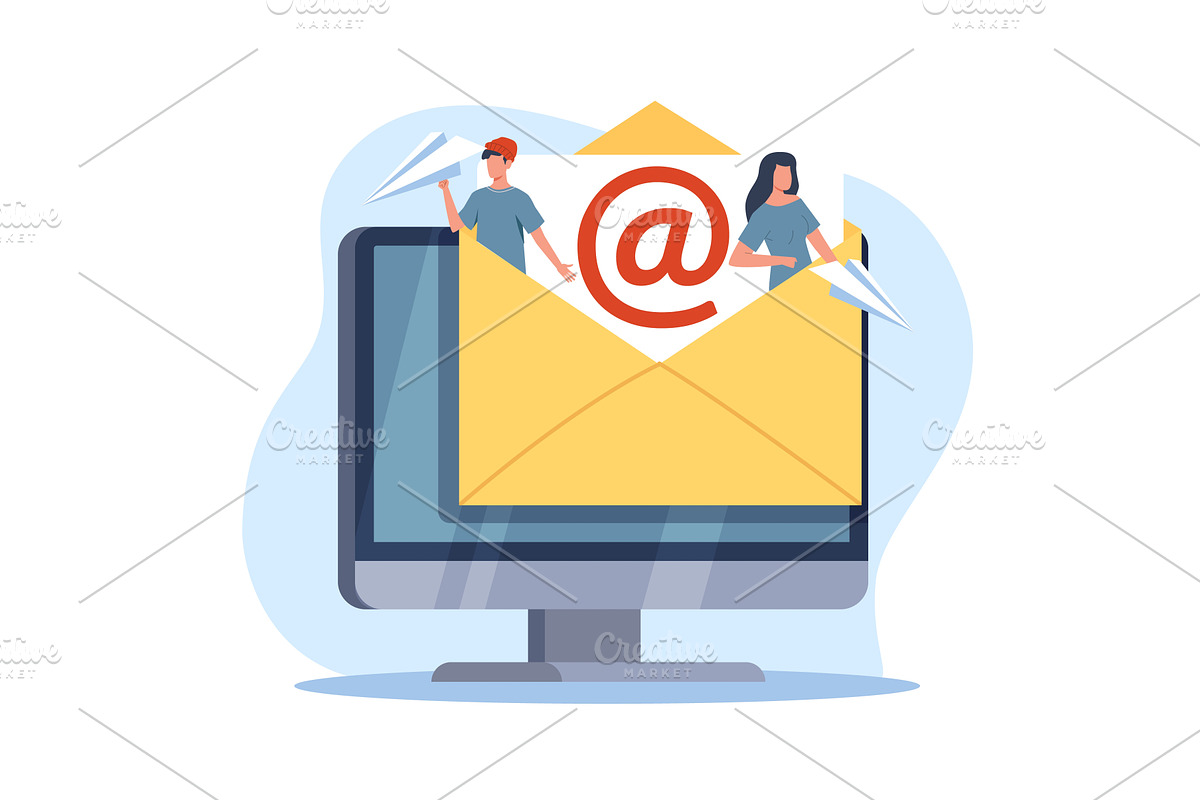 Email messaging. People exchange, a Technology Illustration by YummyBuum