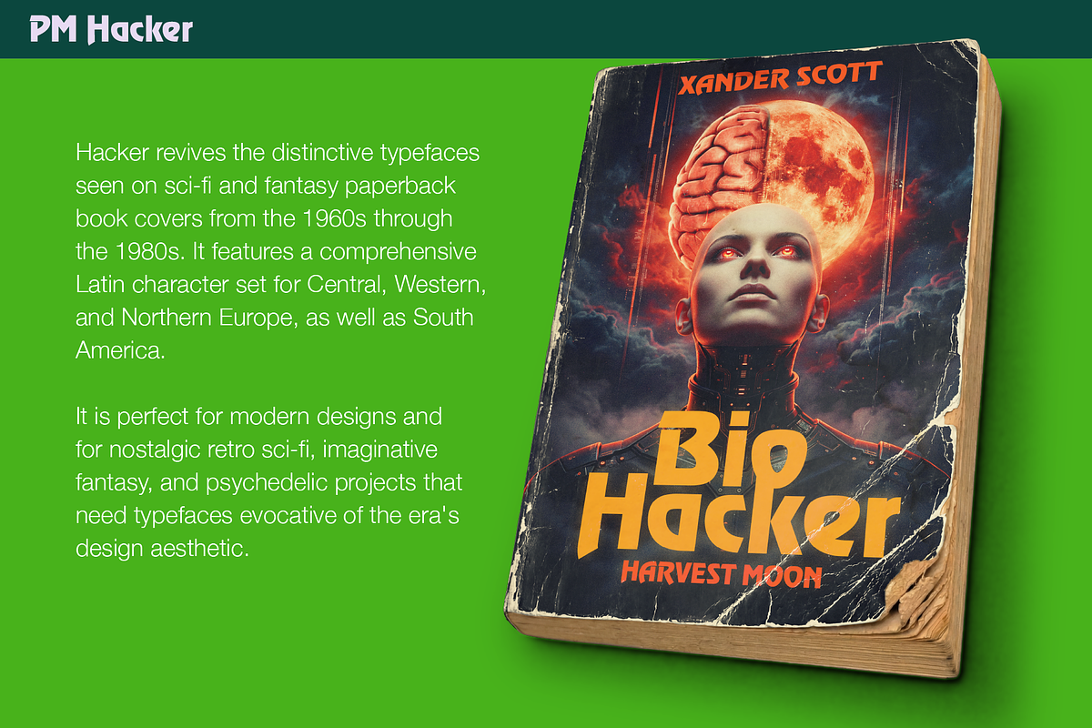 PM Hacker Sci-Fi & Fantasy Font, a Sans Serif Font by Paper Moon Graphic Supply (Photo 2 of 5)