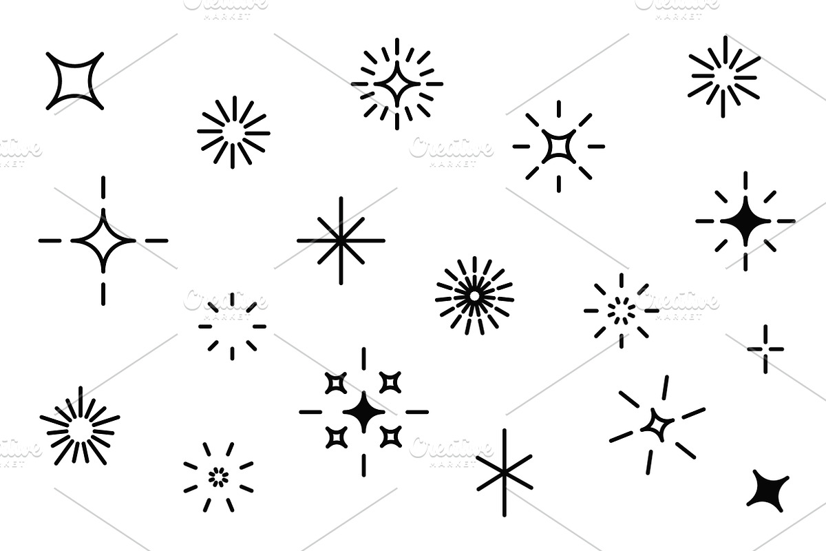 Stars Sparkles sign symbol icon set., an Object Illustration by Worldofvector (Photo 1 of 2)