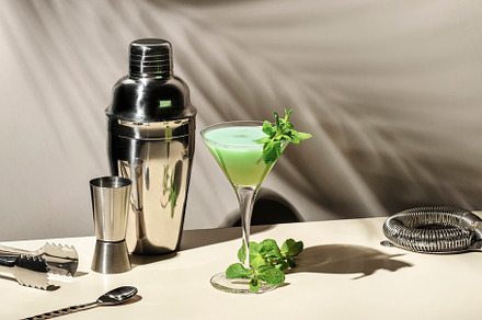 Grasshopper green alcoholic cocktail drink with mint liqueur, cr, a Food & Drink Photo by 5PH