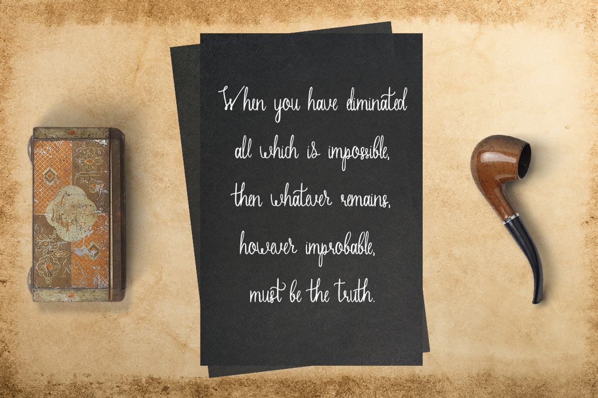 Sherlock calligraphy script font preview 2