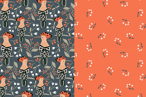 Autumn Birds. Seamless Patterns