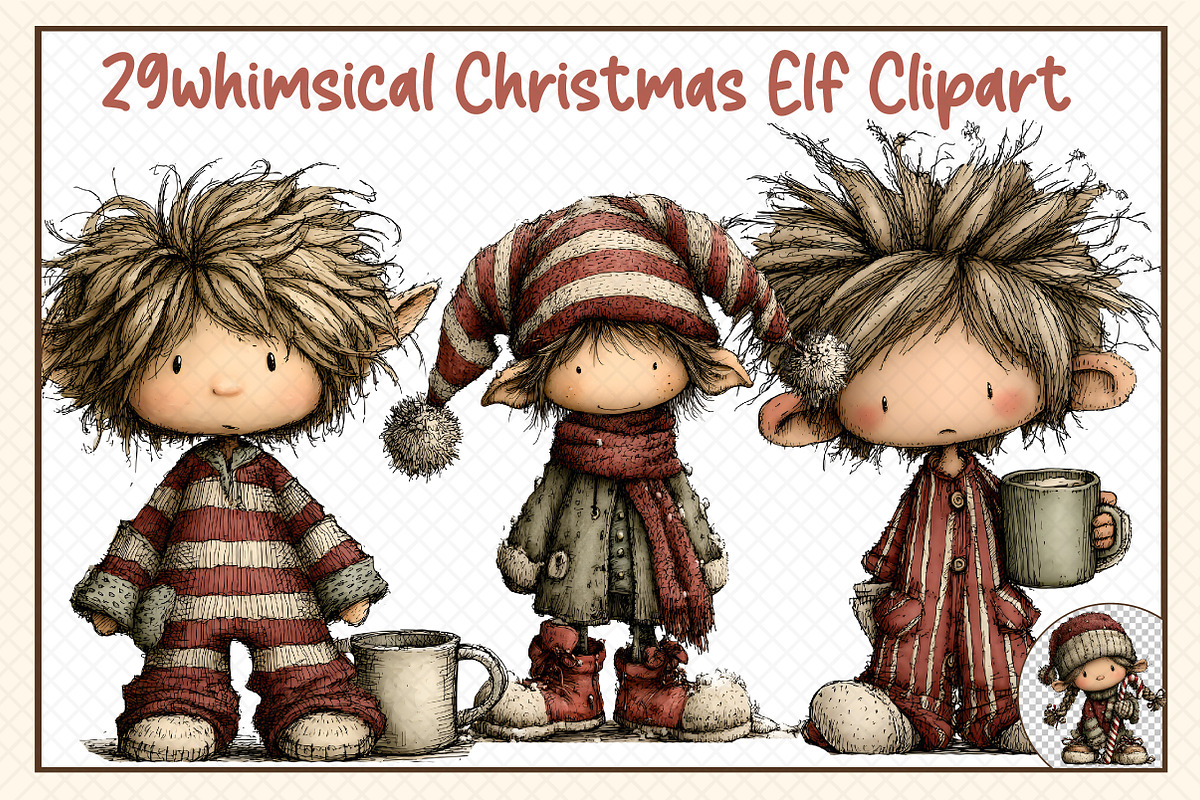 Whimsical Christmas Elf Clipart, an Illustration by cherrydesign (Photo 1 of 3)