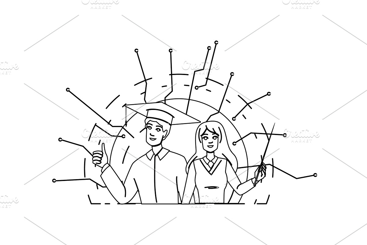 digital edtech vector, a Person Illustration by pikepicture