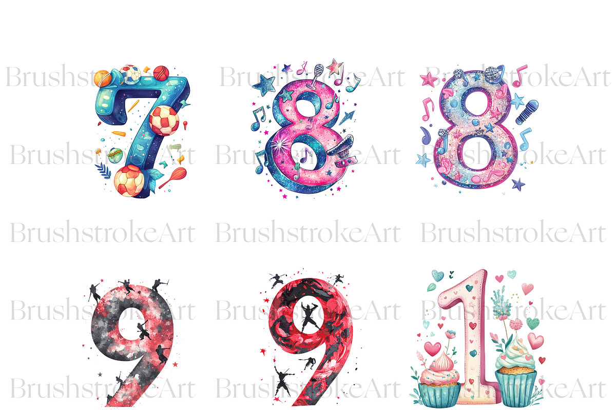 Numbers Clipart, Watercolor Numbers, an Education Illustration by BrushstrokeArtGB (Photo 5 of 9)