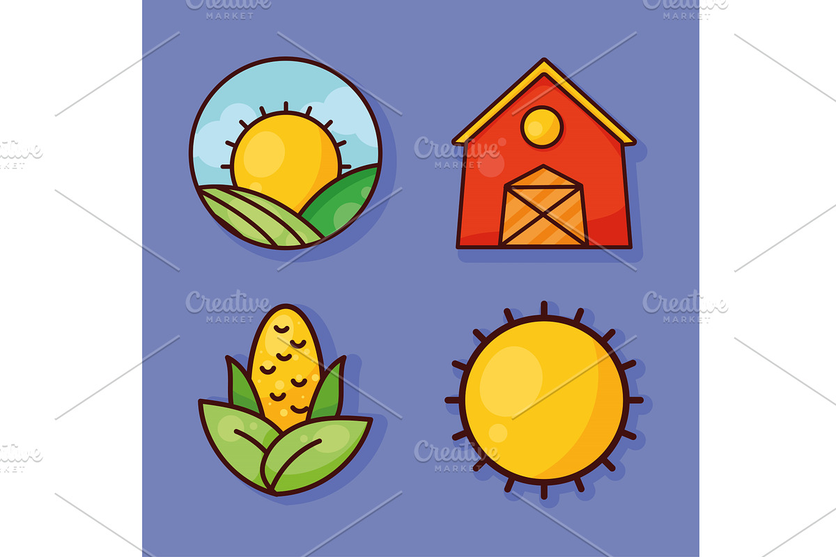 four farm agriculture icons, an Object Illustration by studiogstock