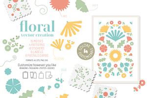 Collection of floral symbols, vector