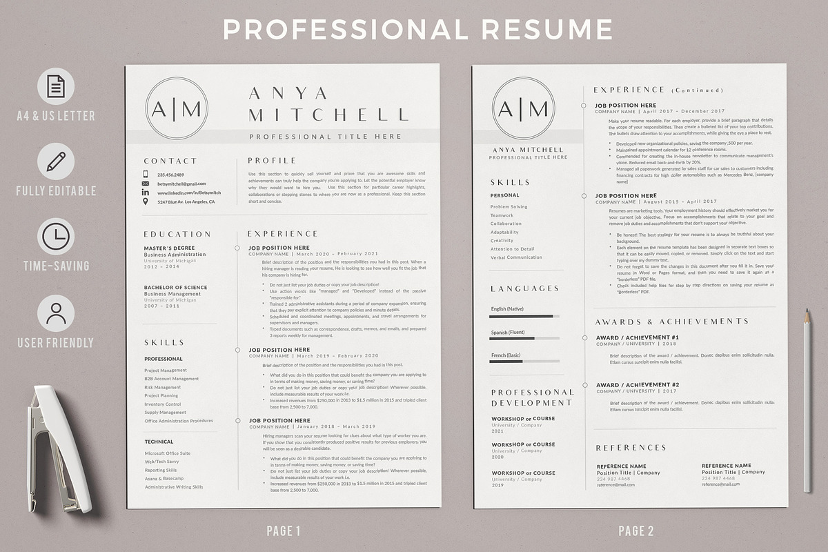 1, 2 and 3 Page Resume CV Design, a Resume Template by HIRED Design Studio (Photo 2 of 12)