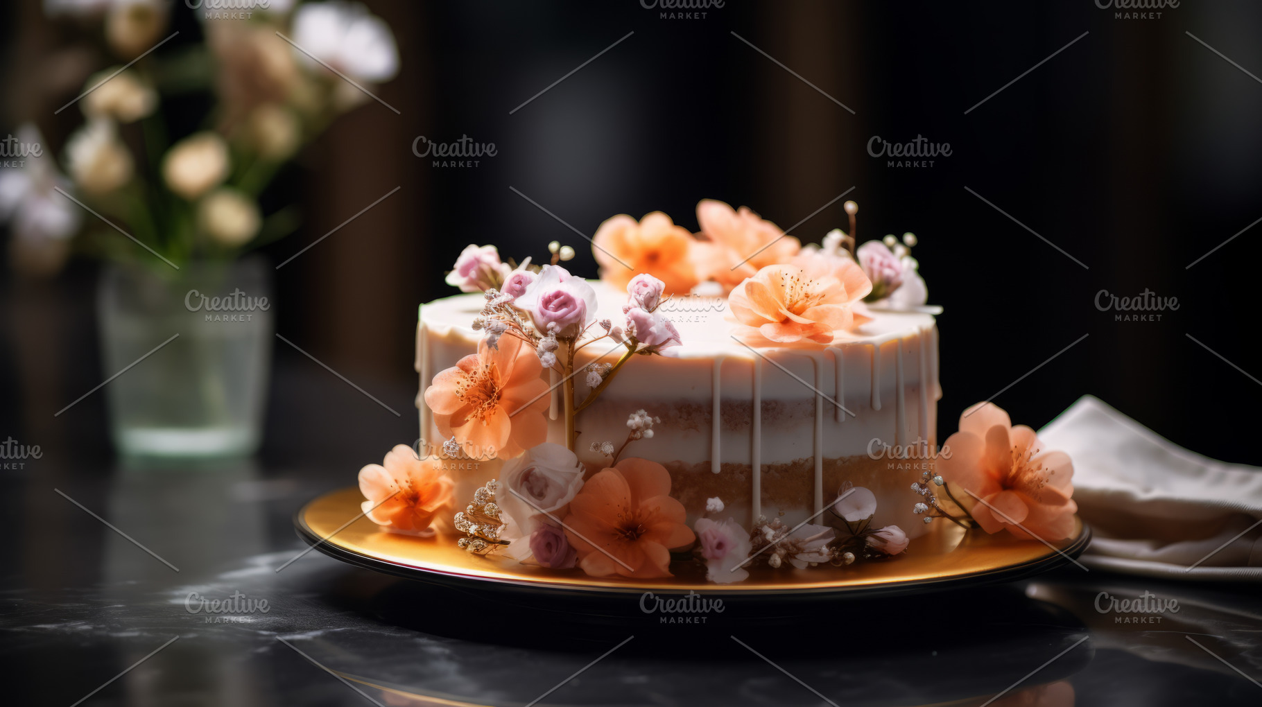Beautiful cake decorated with eatable flowers for Valentine Day Birthday Weddin, a Food & Drink Photo by Natalia Klenova's Shop