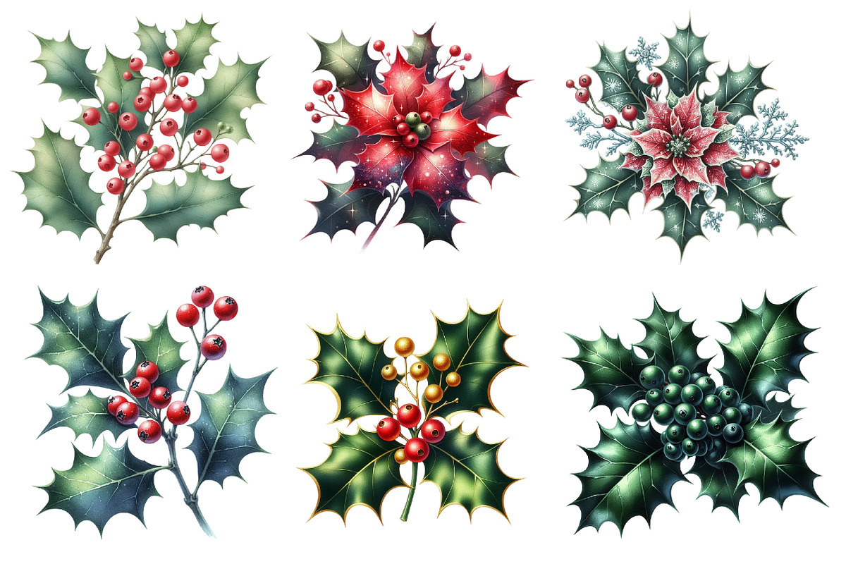 Holly Flower Watercolor Clipart, an Illustration by SinaCreation (Photo 2 of 5)