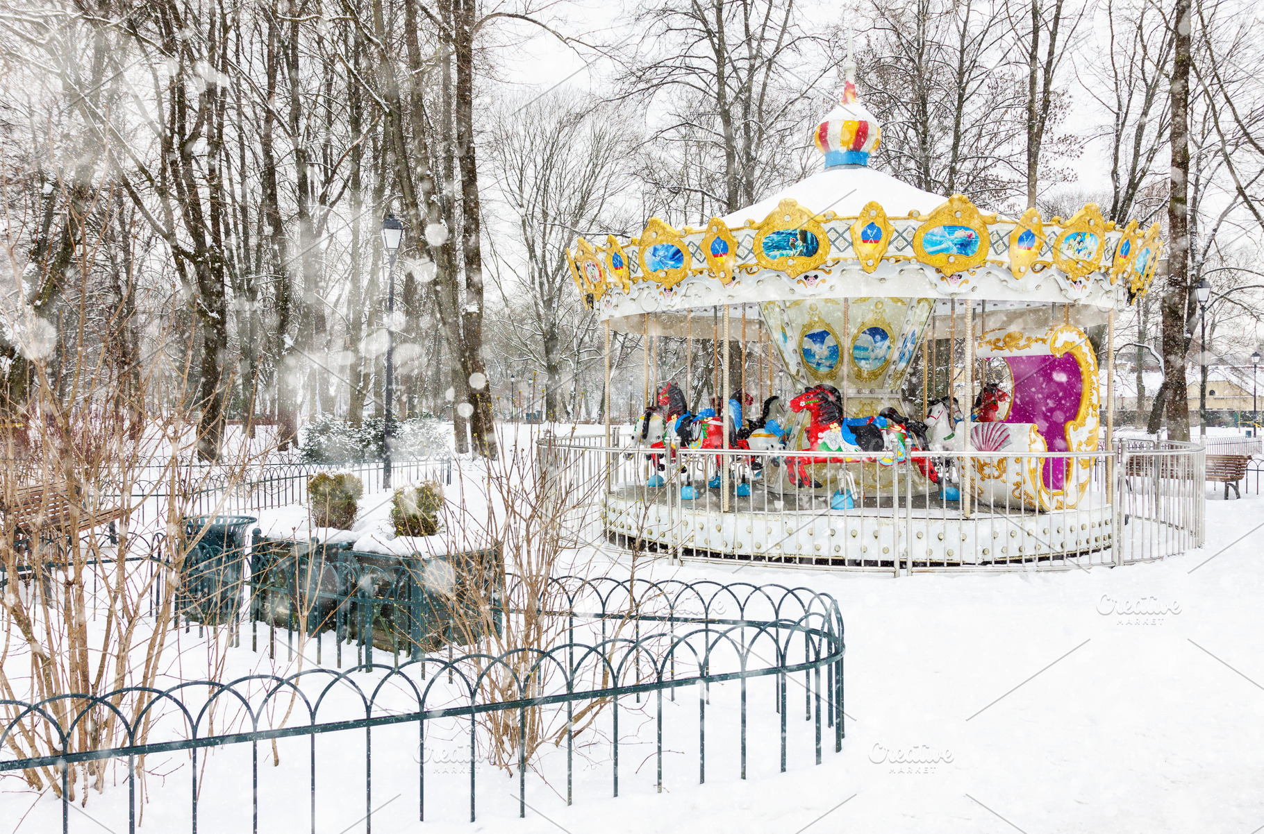 Vintage empty carousel in winter, an Arts & Entertainment Photo by BOOCYS