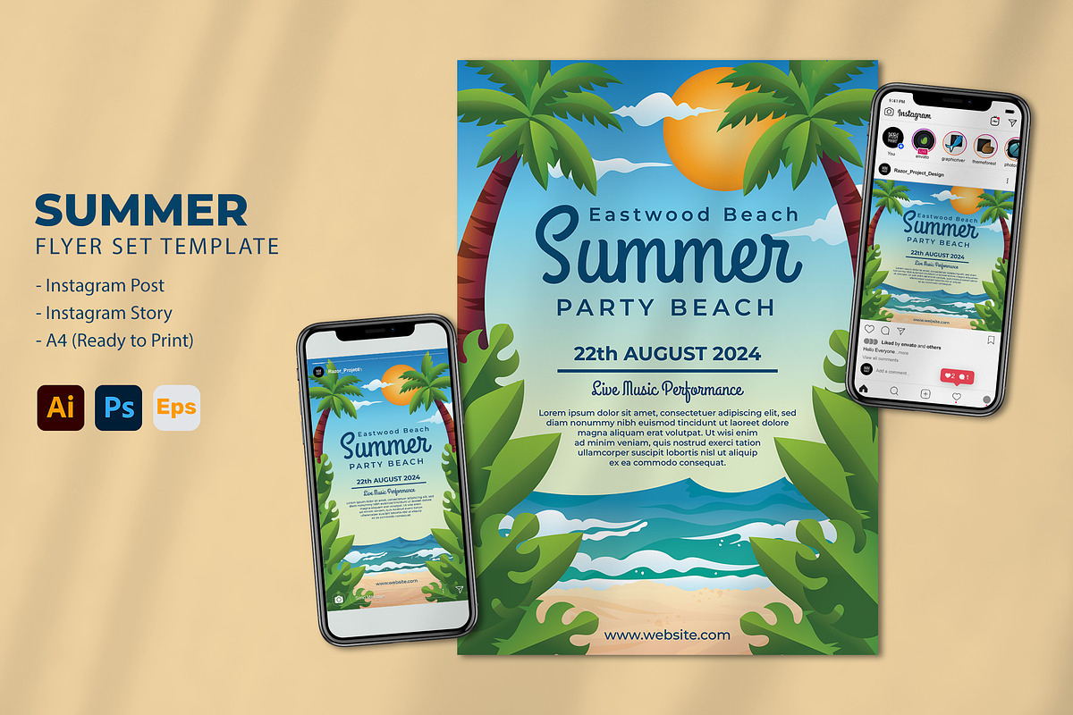 Summer Beach Flyer Social Media, a Flyer Template by Perucha studio (Photo 1 of 3)