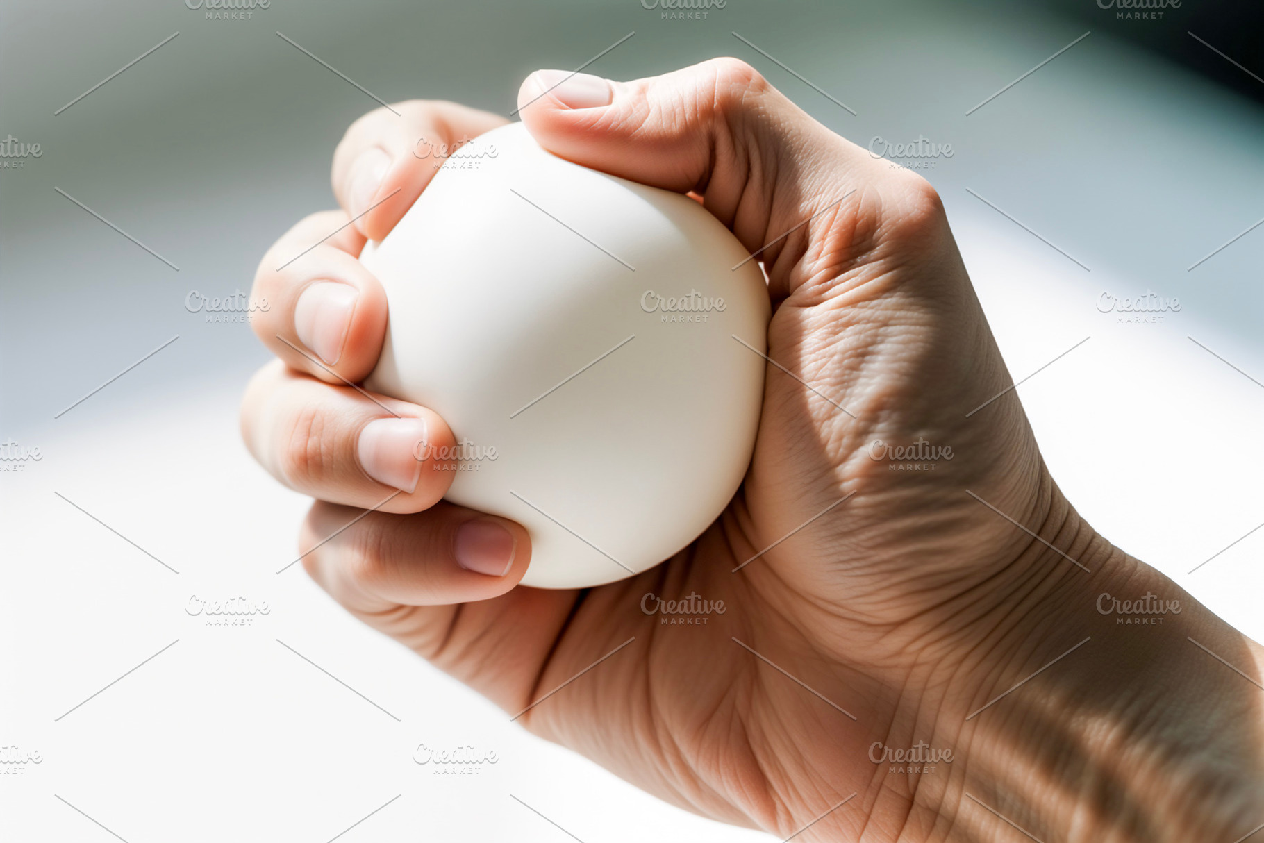Hand squeezing white stress ball, a Photo by rarrarorro