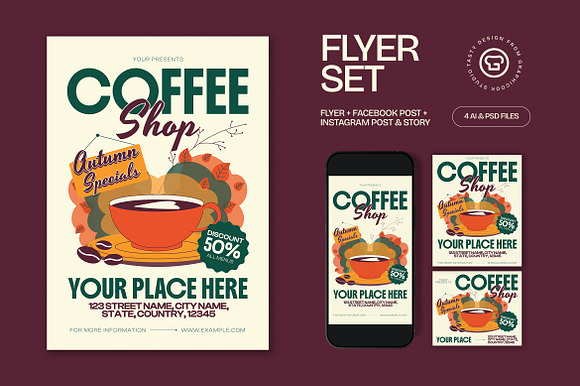 Coffee Shop Autumn Flyer preview 4