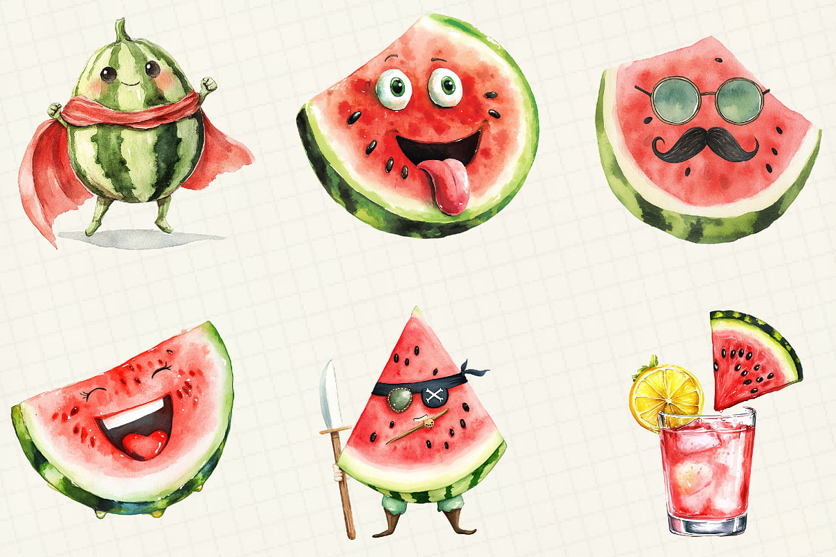 Cute Watermelon Clipart, an Illustration by OK Design (Photo 3 of 5)