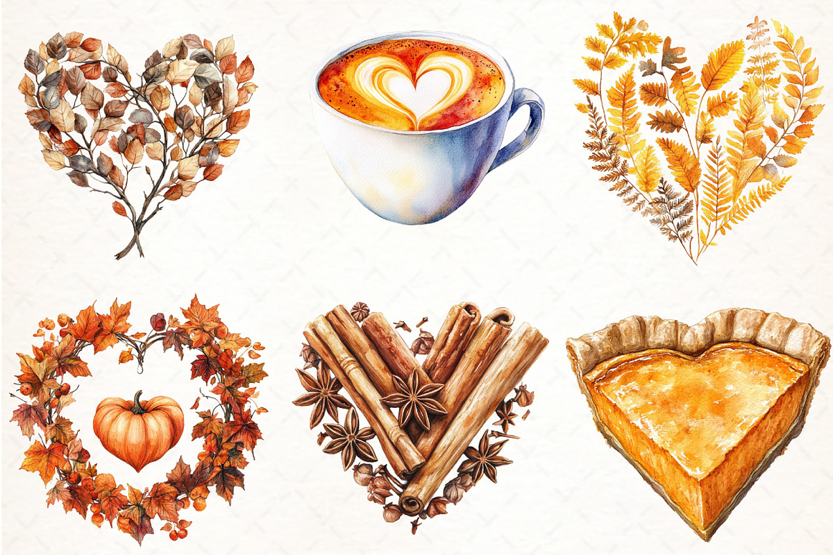 Love Shaped Autumn Clipart Bundle, an Illustration by Pixels.Craft (Photo 3 of 7)