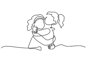 Two cute girls, friends or sisters, a Decorative Illustration by Valenty