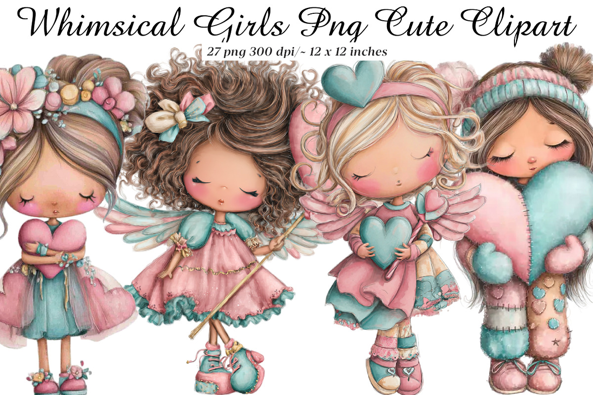 Whimsical Girls Png Cute Clipart, an Illustration by SinaCreation (Photo 1 of 9)