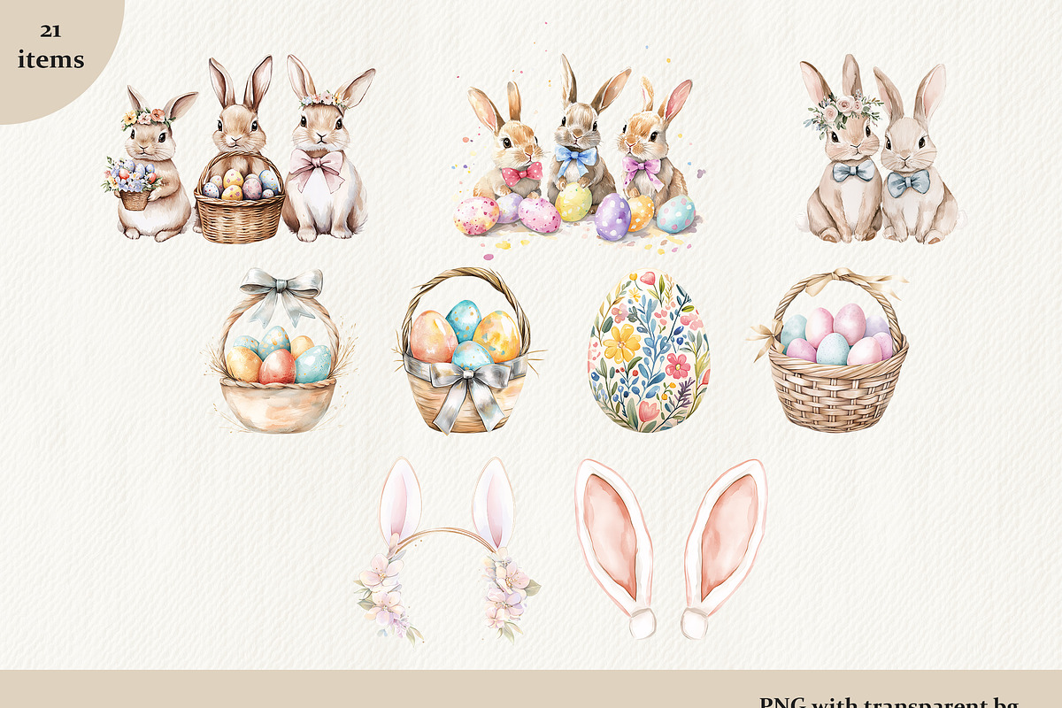 Easter Bunny Watercolor Clipart Set, an Animal Illustration by IrenKlm (Photo 3 of 5)
