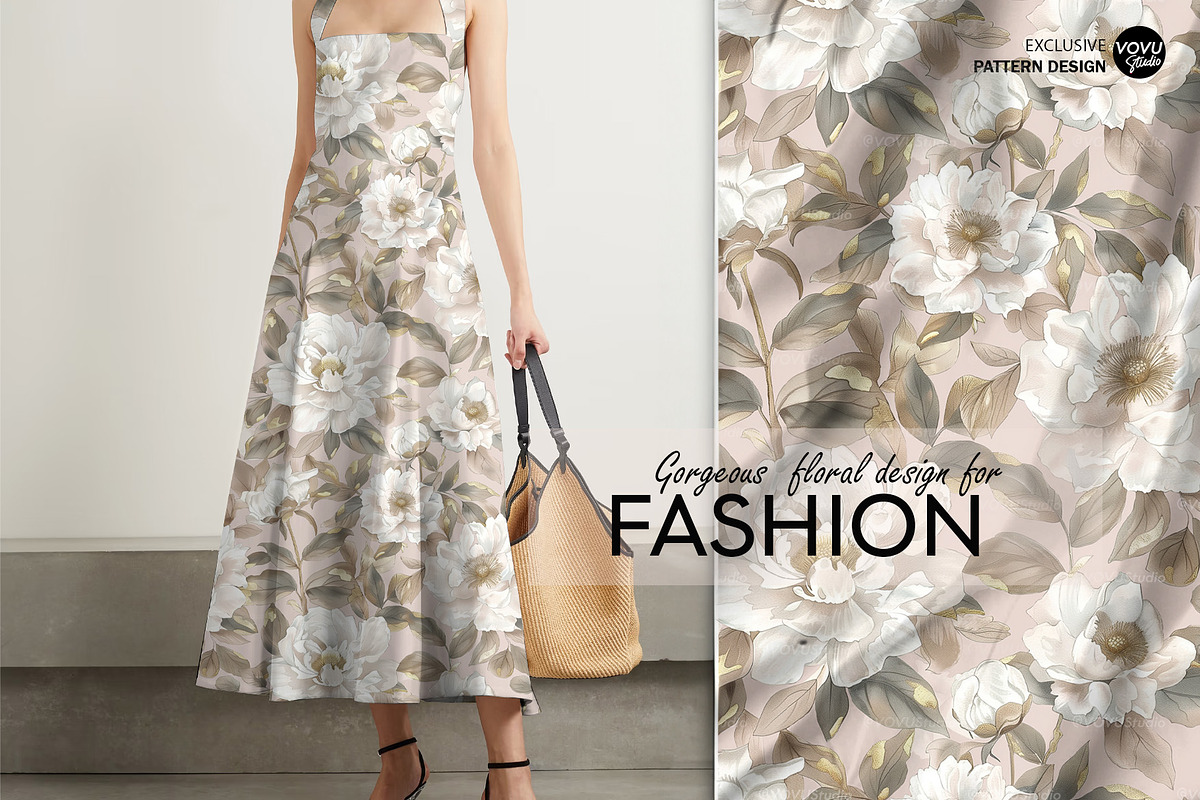 Elegant Camellia | Pattern Design, a Pattern Graphic by VOVU Studio (Photo 2 of 8)
