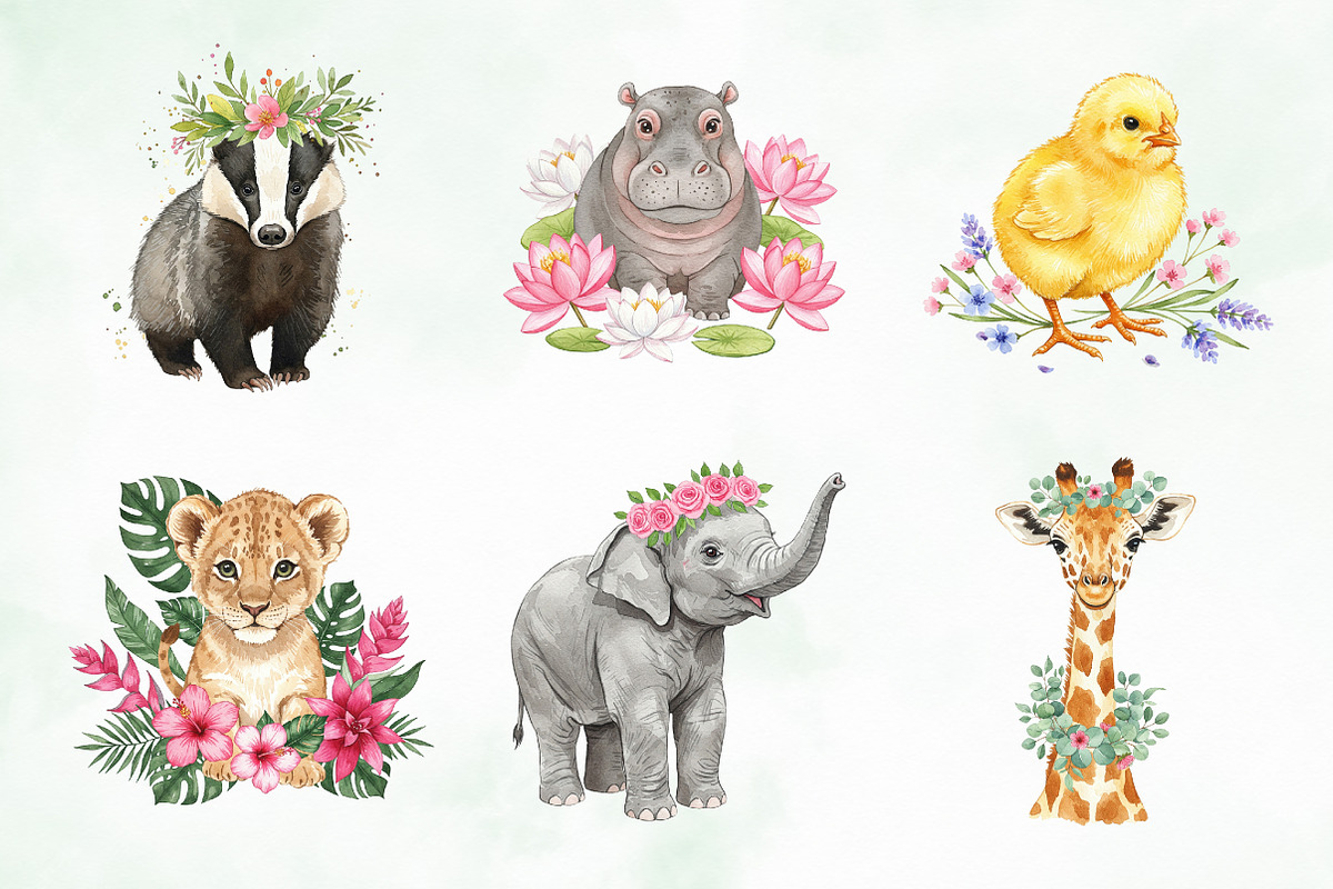 Whimsical Animals & Floral Clipart, an Illustration by Creative Art (Photo 8 of 9)