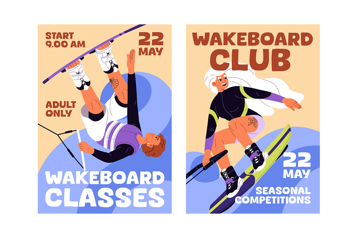 People wakeboarding posters set, a Sport Illustration by PaperTrident (Photo 4 of 5)