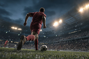 Soccer Player Runs Stadium Night Gam, a Photo by Pixeness Studio