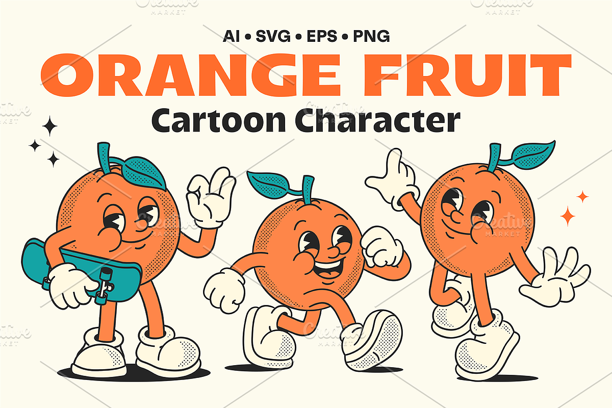 Orange Fruit Cartoon Character, a Food Illustration by ™Creasi (Photo 1 of 7)