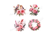 Watercolor Pink Rose Clipart, a Decorative Illustration by HoneyBunnyDigital (Thumbnail 2 of 7)