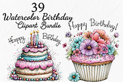 Watercolor Birthday Clipart Bundle, a Seasonal Illustration by Canvas Craft (Thumbnail 1 of 10)