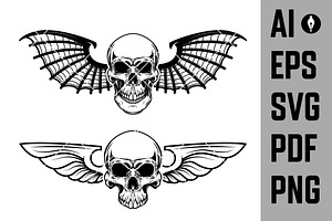 Set Of The Winged Craniums. Skull