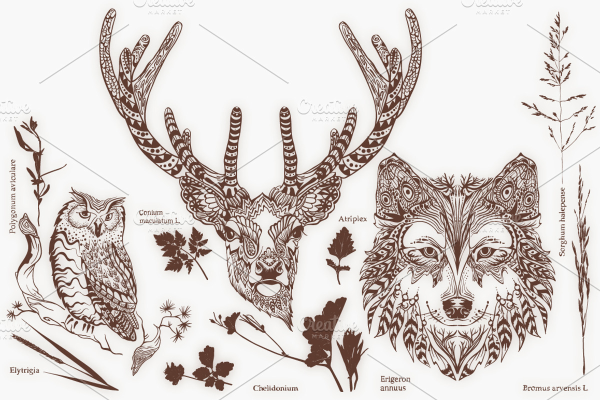Deer, Dog and owl graphic design, an Animal Illustration by orensila (Photo 2 of 2)