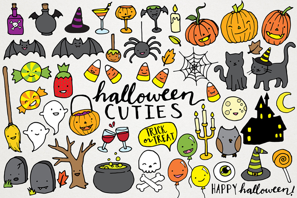 Cute Halloween Clipart Illustrations, a Decorative Illustration by Lemonade Pixel (Photo 1 of 3)
