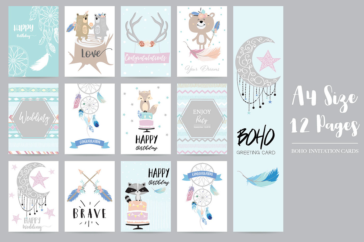 12 cute lovely design boho cards6#, a Card Template by Piixypeach (Photo 2 of 3)