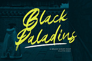 Black Paladins Brush Script, a Script Font by Rillatype (Thumbnail 1 of 7)