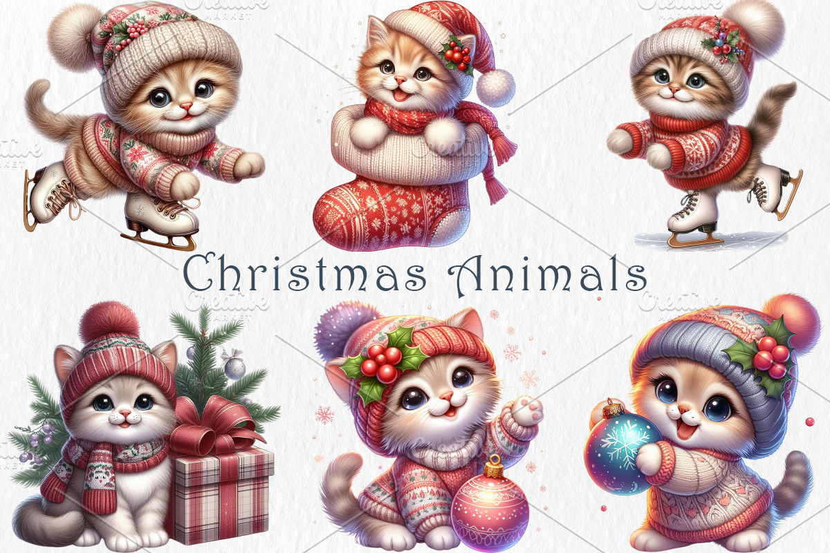 Christmas Kittens Clipart Bundle., an Animal Illustration by GalaDesign03 (Photo 4 of 6)