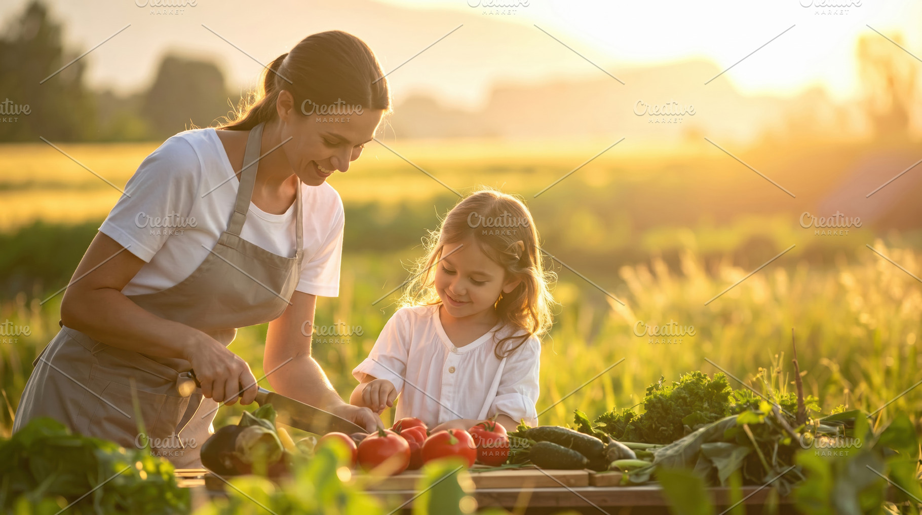 Mother and Child Preparing Fresh Vegetables, a Food & Drink Photo by Davizro's Market