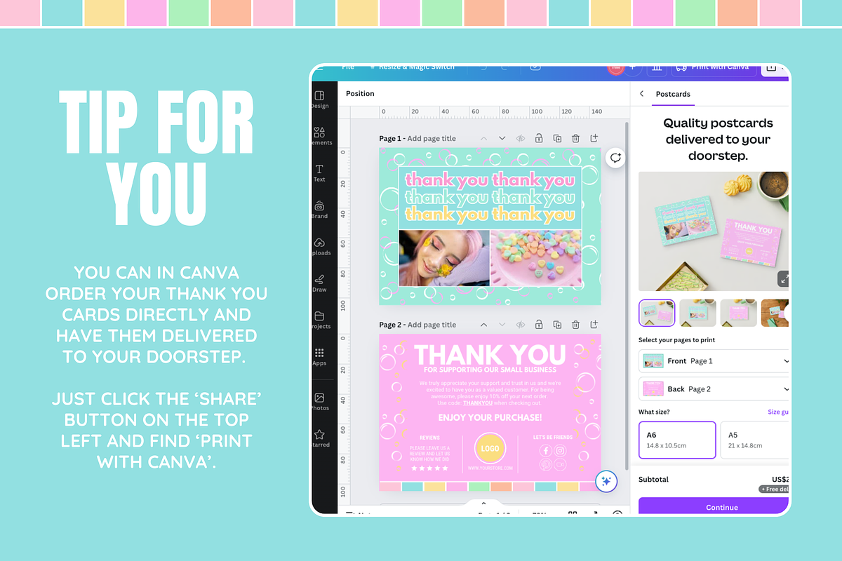 Cute Thank You Card - Edit in Canva, a Card Template by SunshineStudioBoutique (Photo 4 of 10)