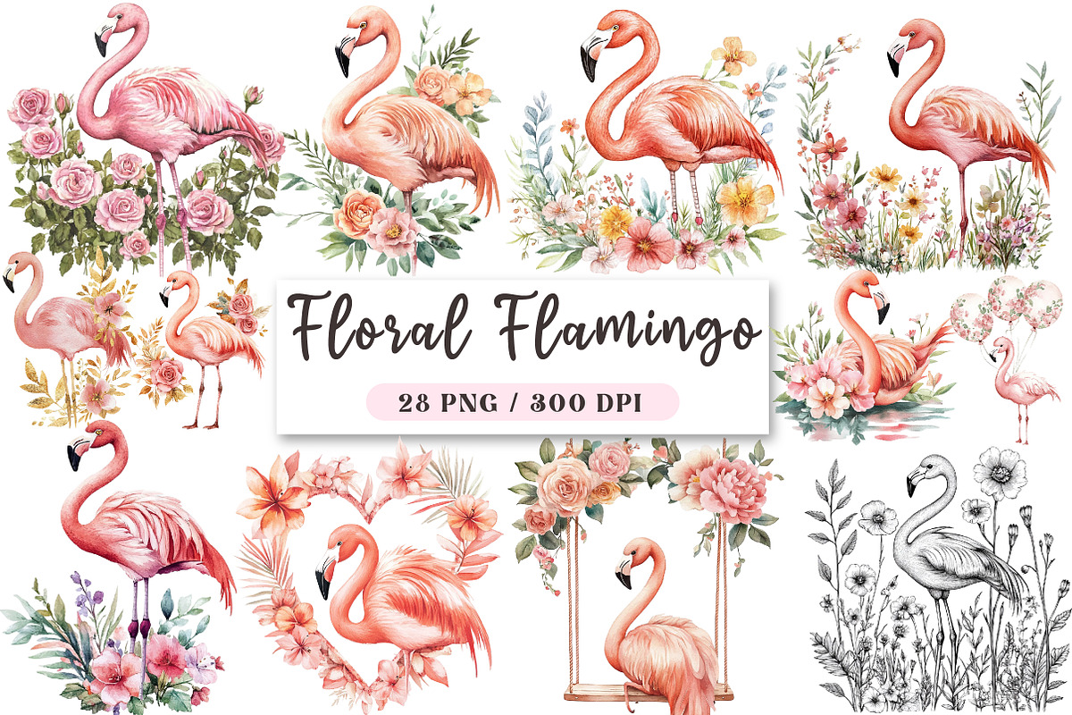 Floral Flamingo clipart, an Illustration by DreamArtGraphic (Photo 1 of 4)