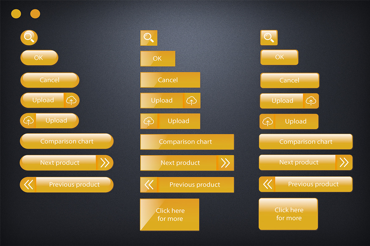 26 glossy yellow gold buttons, an UI Kit Template by DutchDigitalDesign