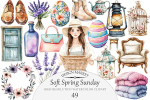 Watercolor Soft Spring Sunday Clipar, an Illustration by Design Market