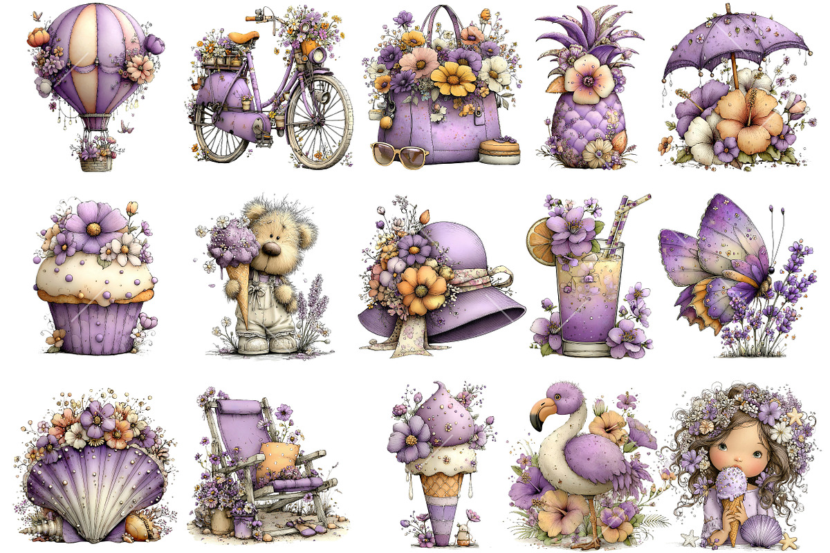 Whimsical Purple Summer Clipart, an Illustration by OK Design (Photo 3 of 6)