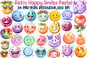 Retro Happy Smiles Clipart - Pastel, an Illustration by Sublimation Artist (Thumbnail 1 of 6)
