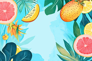Bright summer poster banner showcasing tropical fruits and vibrant colors, a Background Photo by AlyaAnd